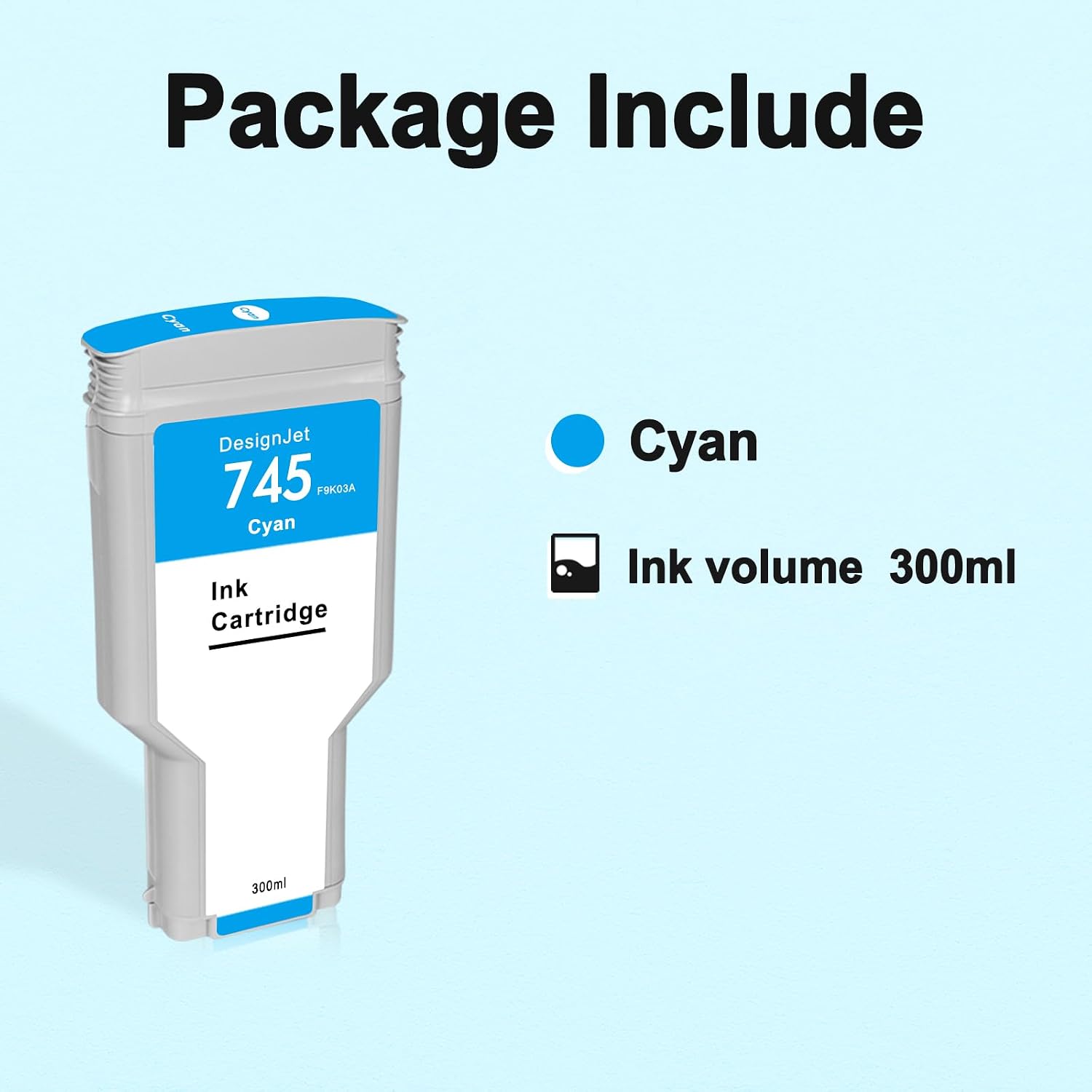 745 Ink Cartridge HP 745 Cyan F9K03A Replacement DesignJet Z2600 DesignJet Z5600 Postscript Printer 300ml 1-Pack