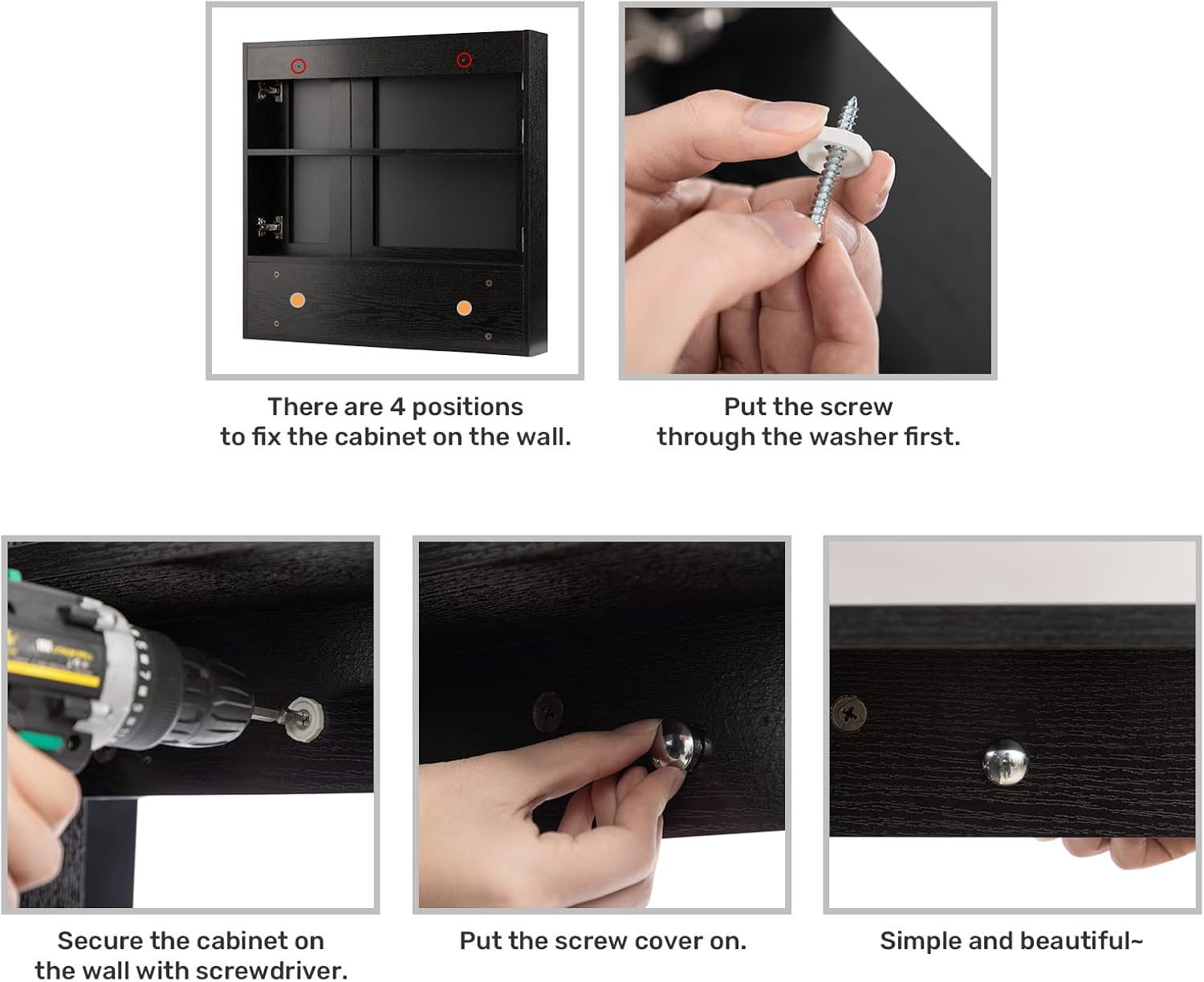 ALIMORDEN Medicine Cabinet with Mirror and Shelves, Oversized Bathroom Wall Storage Organizer Over The Vanity, Toilet, Recessed or Surface Mount, 30.4" L x 29.5" H, Black