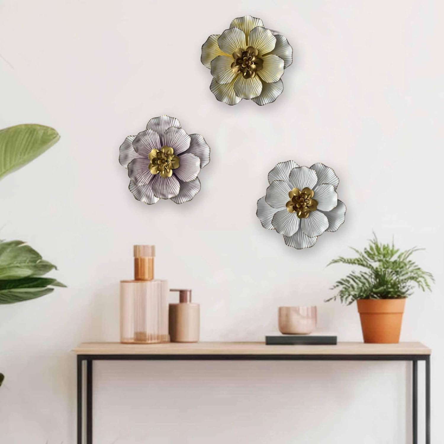 Blueprint Ivy 9" Metal Flower Wall Decor Rustic Farmhouse Wall Decoration Multi-Layered Floral Wall Hanging for Bedroom Living Room Bathroom Kitchen Outdoor Wall Art (White)