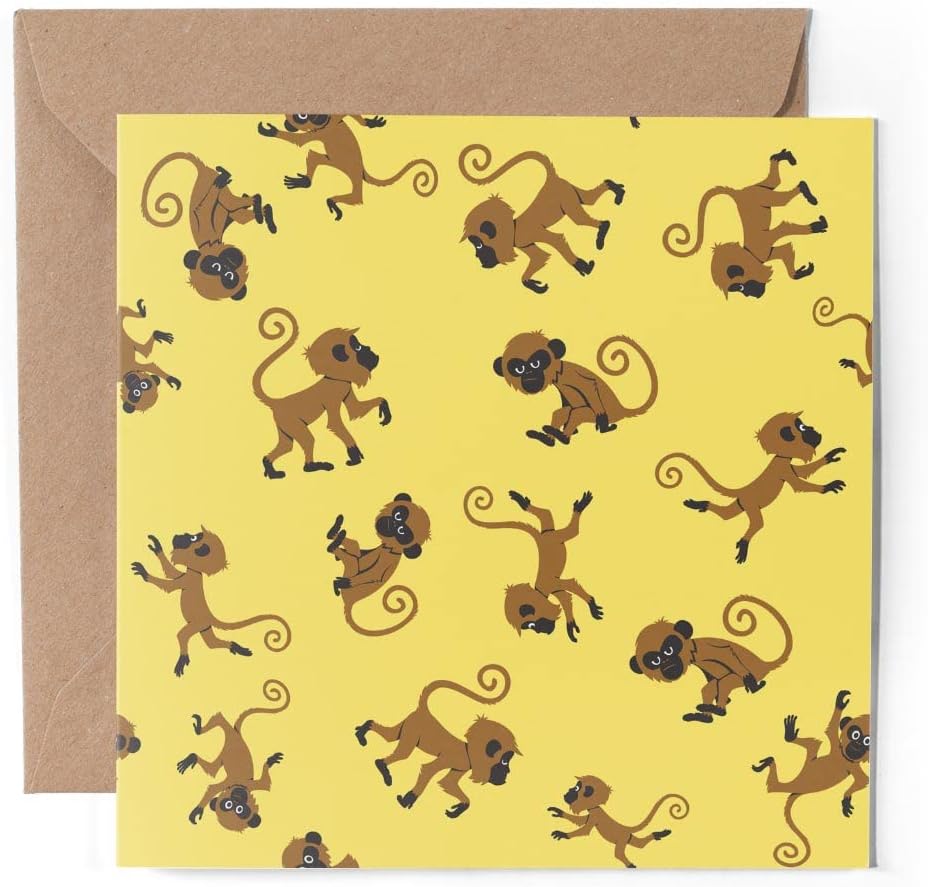 1 x Greeting Card Yellow Cheeky Monkey Pattern Jungle - Blank Birthday Celebration Anniversary #46492