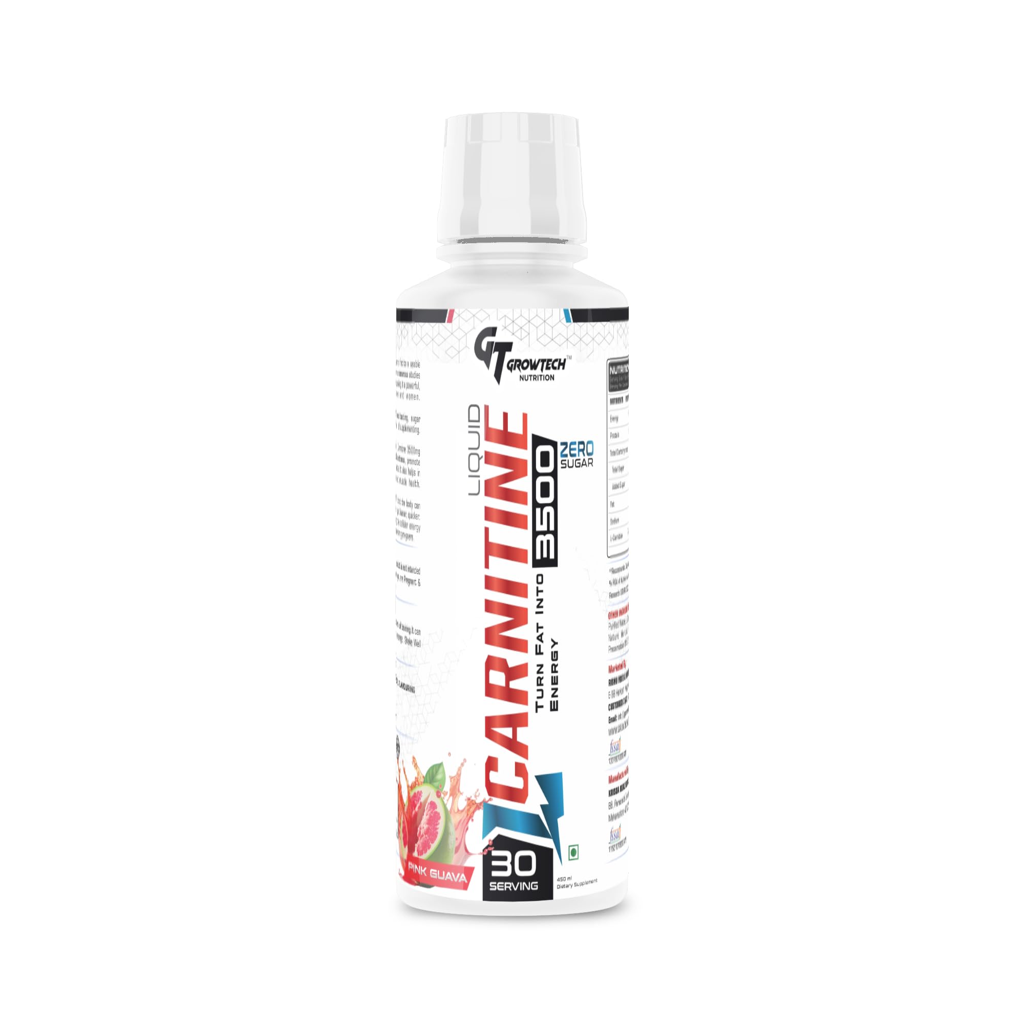 Growtech Nutrition L Carnitine 3500mg for Weight Loss Supplement. Pink Guava Flavour (30 Serving)-image-43