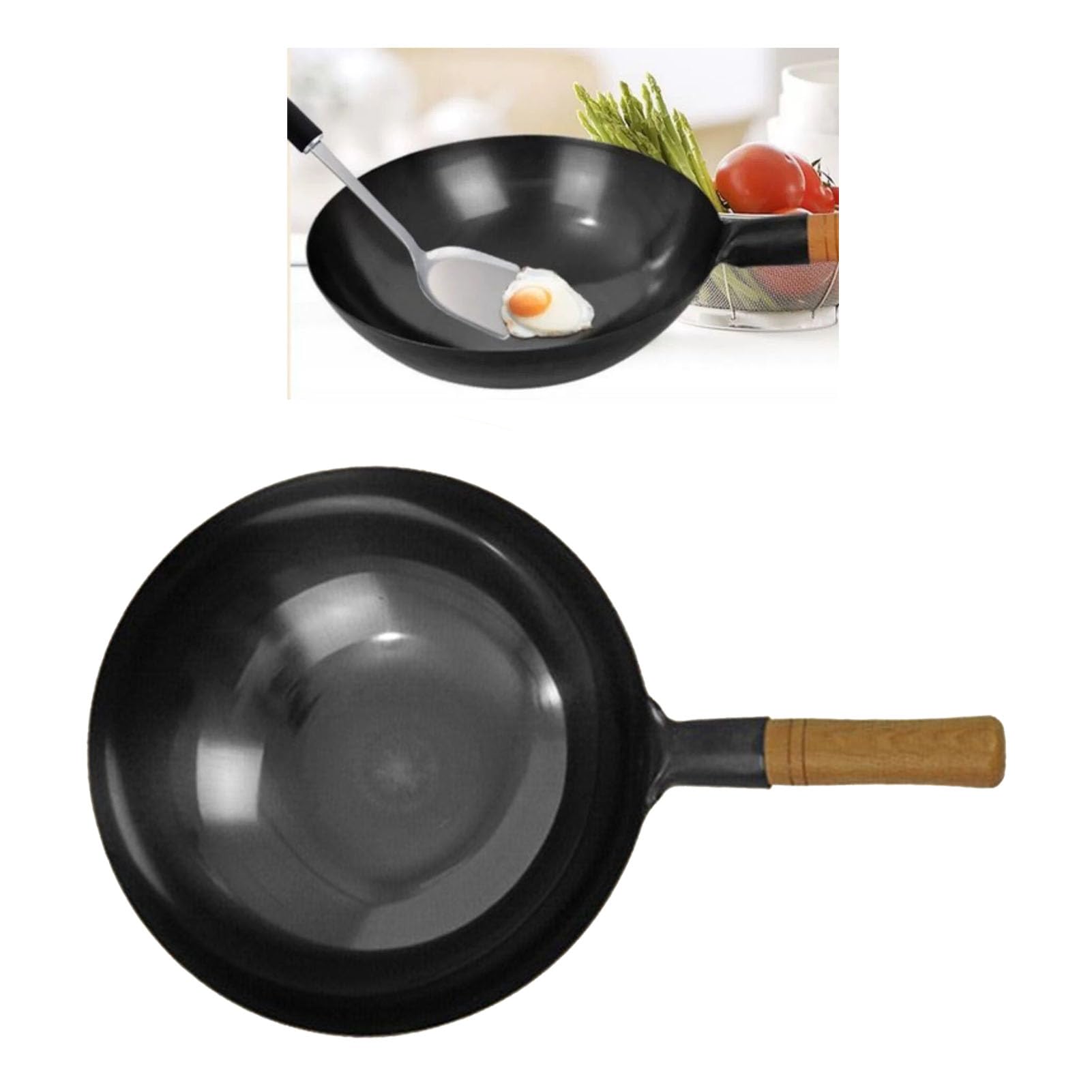 Fyearfly Wok antiadherente de 38 cm, sin químicos, sartén de hierro martillado a mano