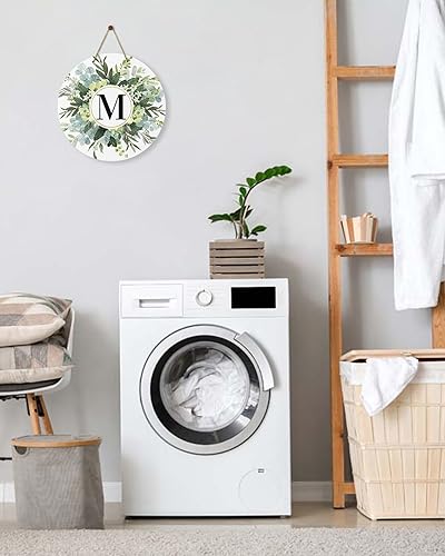 Miniatura 8 de Letrero de bienvenida para decoración de puerta delantera, frontones de pared, monograma, letra M, acuarela, eucalipto, primavera, verano, rural, de