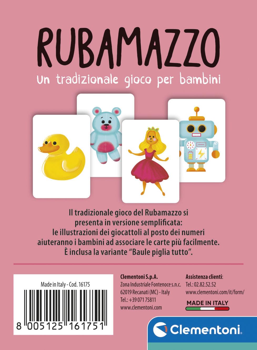 Clementoni - Rubamazzo, Mazzo di 40 Carte Illustrate con Giocattoli, Gioco Memory per Bambini 4+ Anni e Tutta la Famiglia, 2-4 Giocatori, Idea Regalo Made in Italy, Lingua Italiana, 16175 - 2