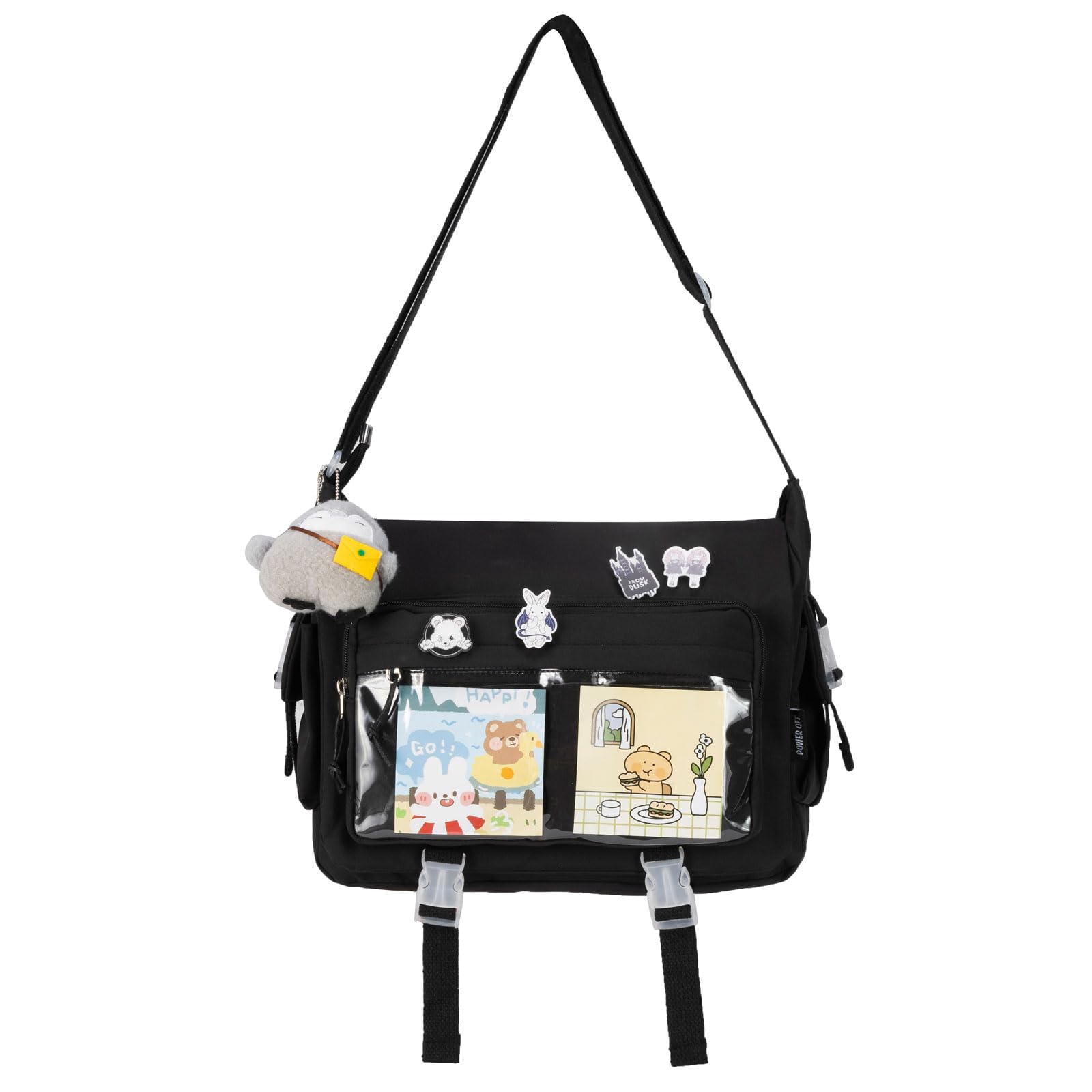Kawaii Crossbody Ita Bag for Women with Pin and Plush Penguin Cute Messenger Bag Japanese Crossbody Bag Y2K