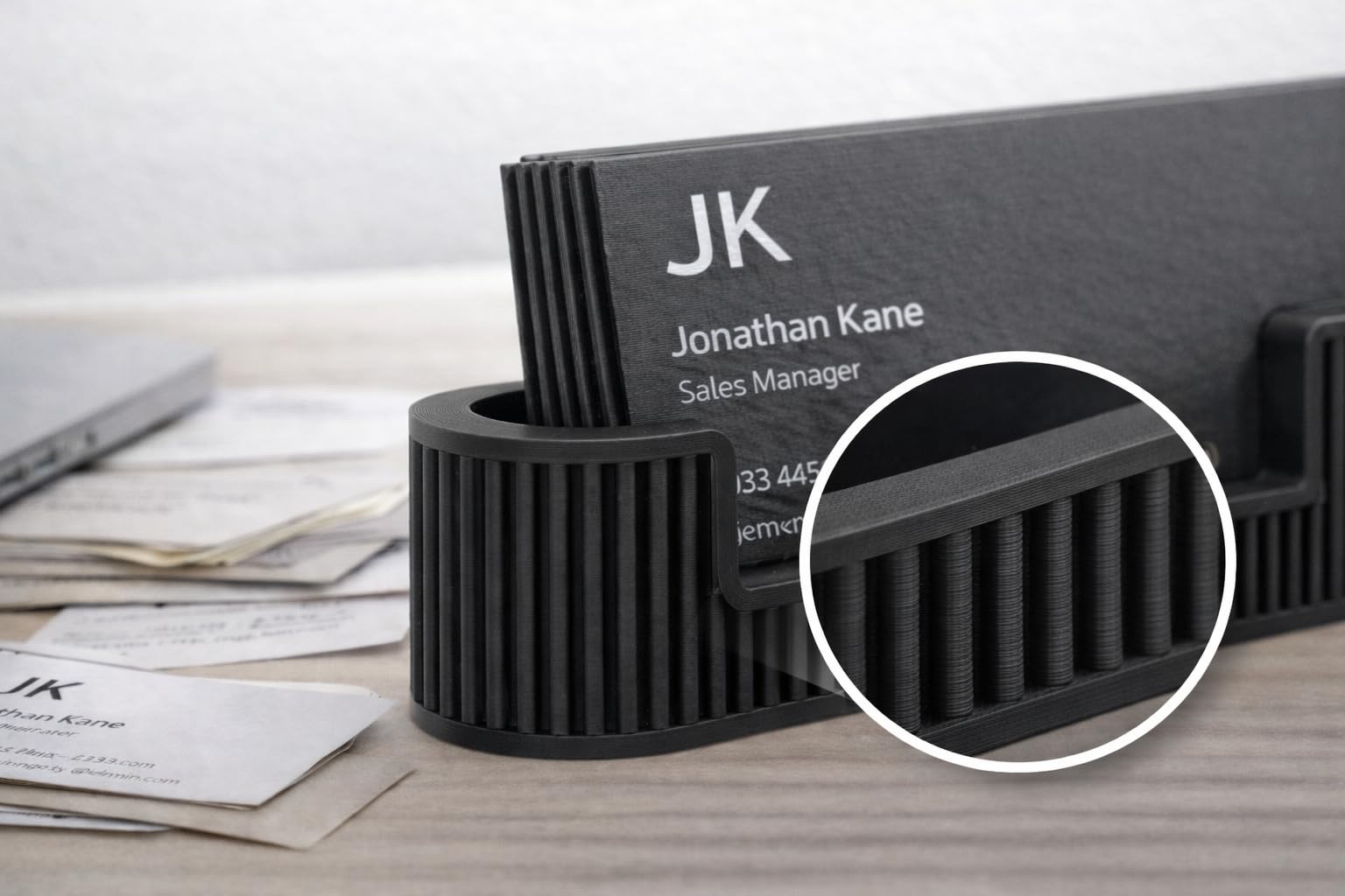 CABU Visitenkartenhalter Schreibtisch – Minimalistischer Kartenhalter aus Bio-PLA – Moderner Visitenkartenständer für Büro, Empfang & Homeoffice – Schwarz