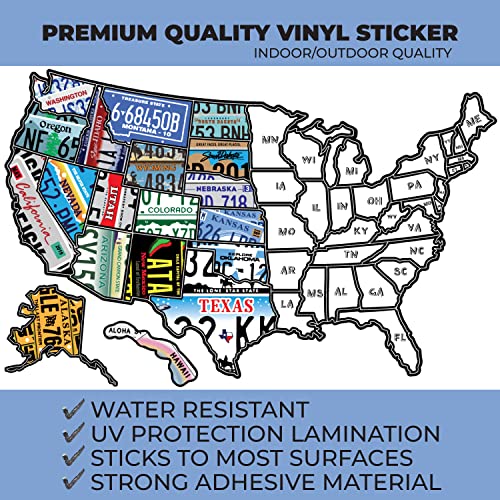 Image of RV State Travel USA Map Vinyl Sticker - Camper Trailer Decals for Window with State Flag - Road Trip Map of America - Waterproof, UV Protection for Window, Door or Wall (License Plate)