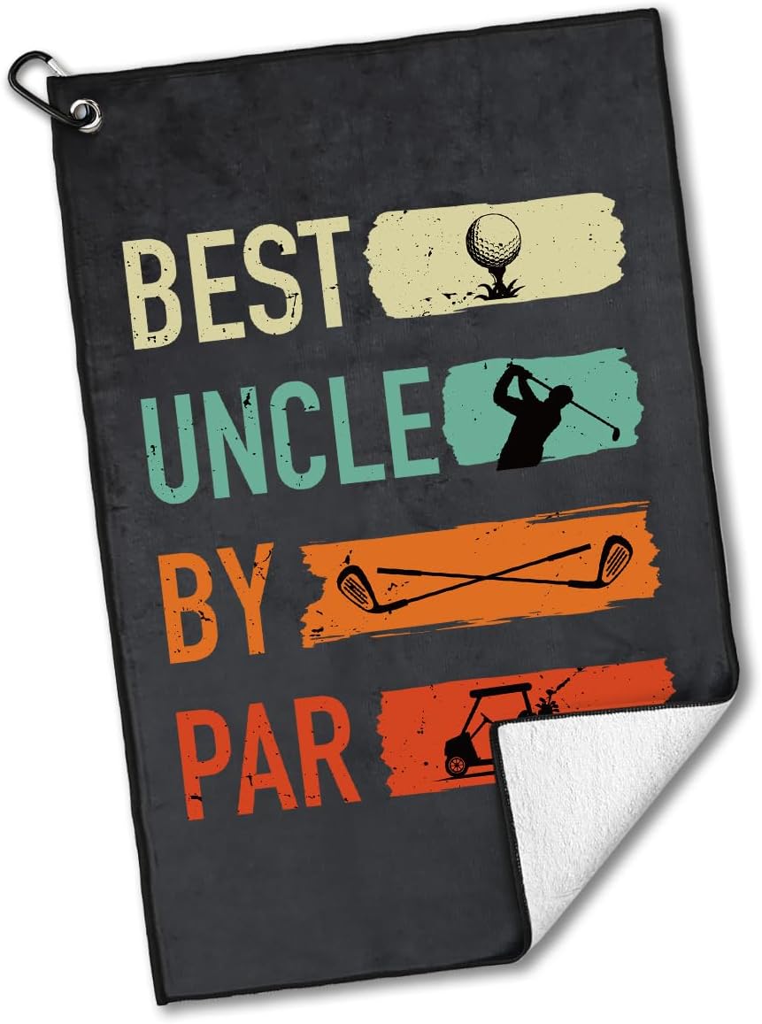 Best Uncle by Par Polyester and Cotton Blend Printed Golf Towel, Funny Golf Accessories for Men, Golf Gift for Golf Fan Uncle, Golf Lover Birthday Gift (OGT038)
