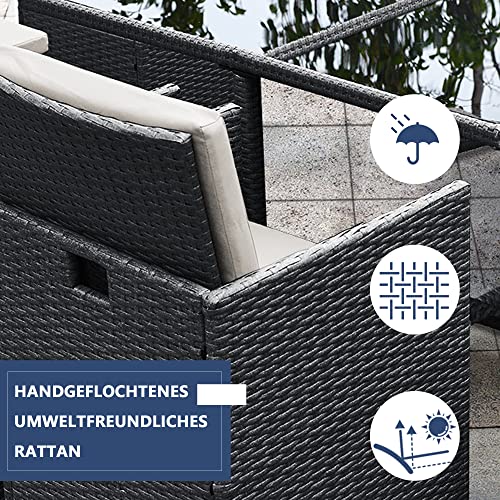 Ribelli Gartenmöbel Set 11-Teilig, Balkonmöbel aus Polyrattan, Wetterfest Sitzgruppe, Sitzgarnitur mit Sofa, Esstisch… – Bild 3