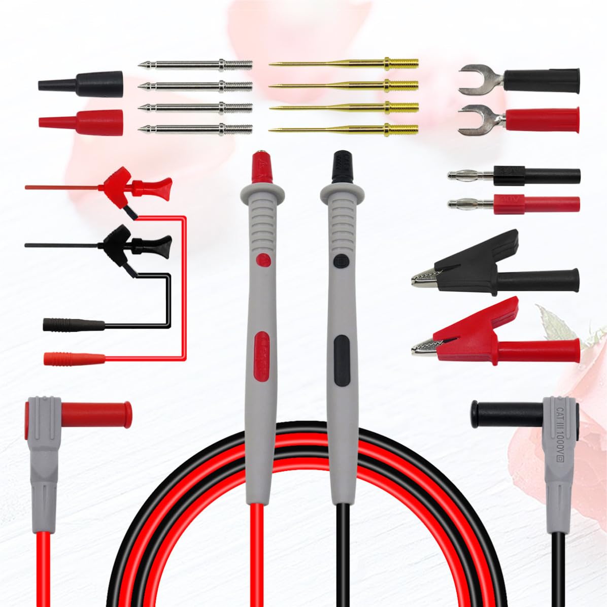 GALPADA Kit de 16 Puntas de Prueba Intercambiables Pinzas de Cocodrilo para Multímetro Conector Banana de 4 Mm y Resorte Potente para Mediciones Precisas en Electrónica