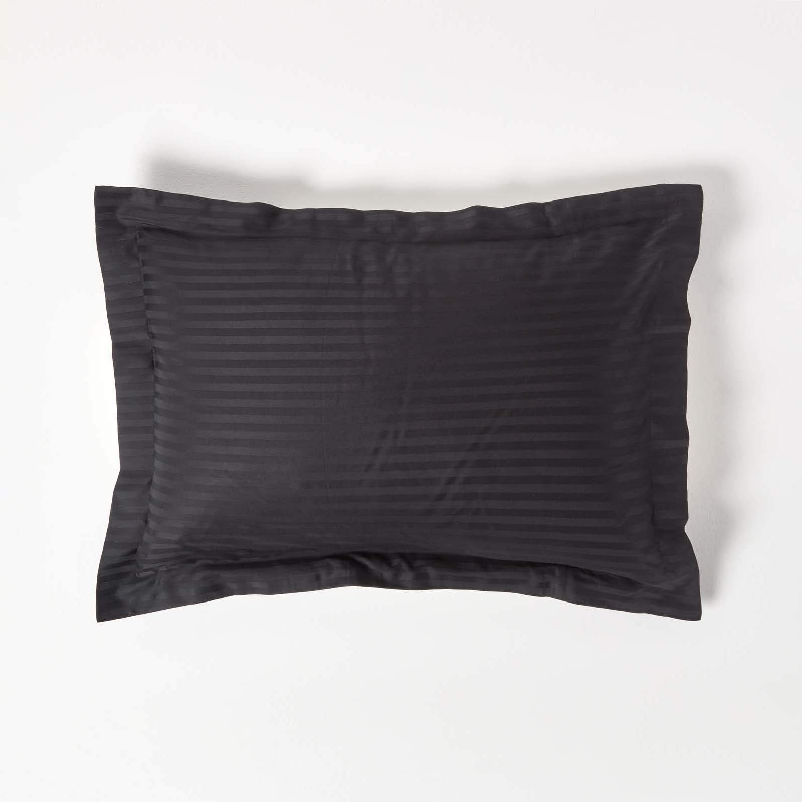HOMESCAPES Black Pure Egyptian Cotton Oxford Pillowcase Standard Size 330 TC 500 Thread Count Percale Equivalent Satin Stripe Pillow Case โ image 1