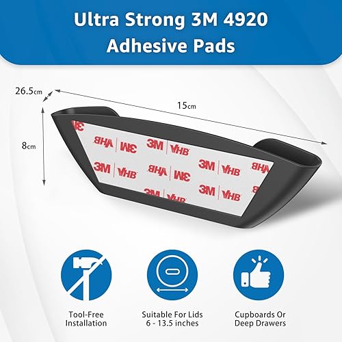 Miniatura 3 de Organizador de tapa de olla, soporte para tapa de olla, soporte autoadhesivo para tapa de sartén, adecuado para puerta de armario, cajón profundo,