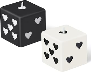 2Pcs Black White Heart Dice Candle Set Danish Pastel Room Decor Aesthetic Pine Fragrance Natural Soy Wax Handmade Aromatherapy Candles Desk Art Decoration Gift for Home Bedroom Supplies 2 x 2 in