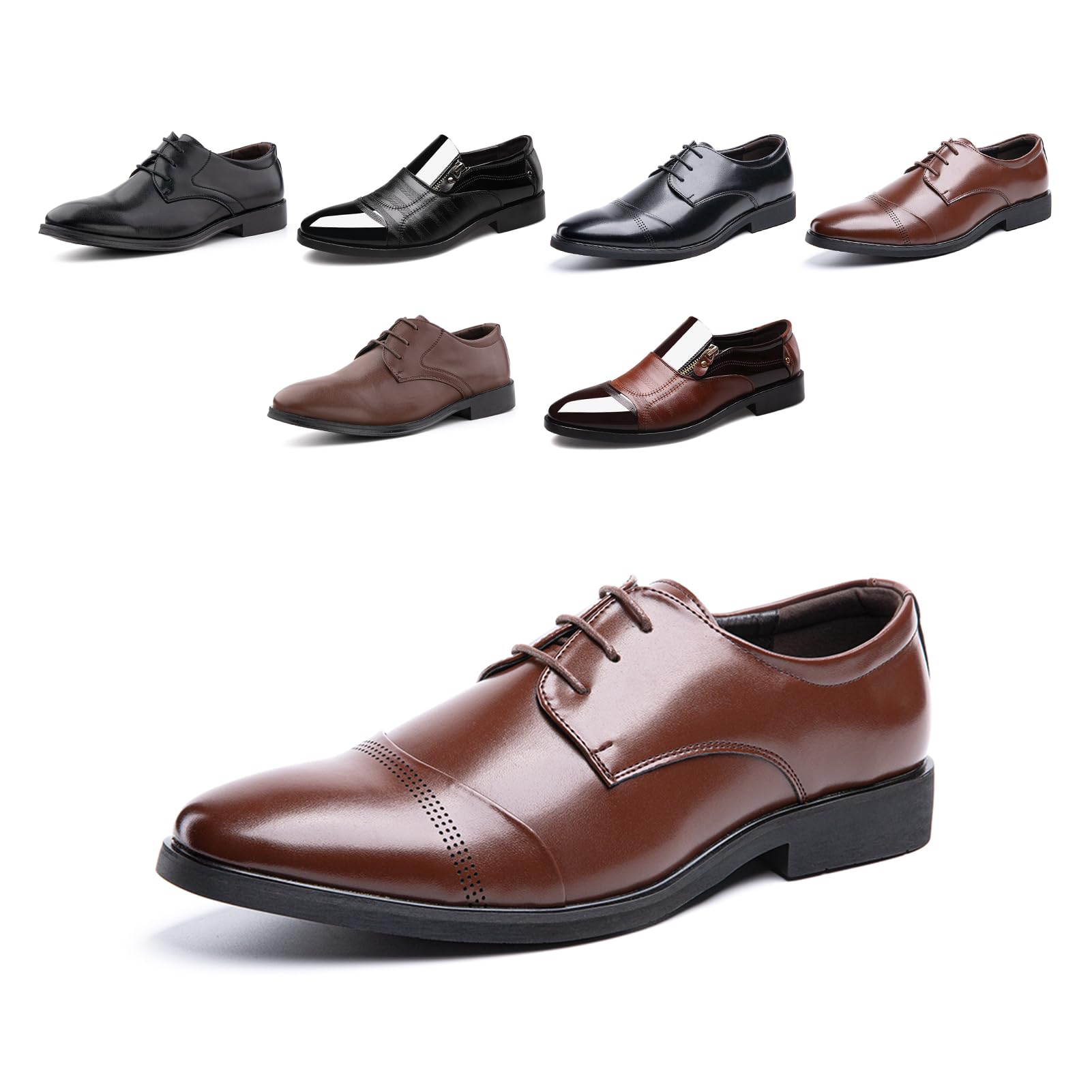 Męskie buty garniturowe, skórzane, Oxford Business Derby, formalne, klasyczne, sznurowane, czarno-brązowe, rozmiar 37-48, G Xz701 brązowy, 44 EU