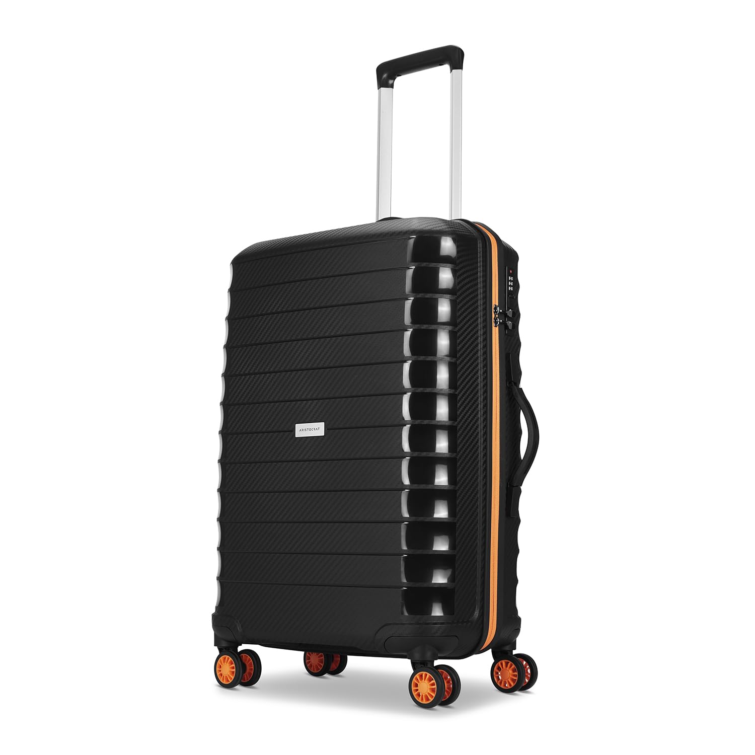Aristocrat Altitude 8-Wheel Medium Size Hard Case Trolley Bag, Black | Durable Polypropylene Case, Spacious, Combination Lock, Sturdy Zipper, Lightweight Travel Luggage, 3-Year Global Warranty