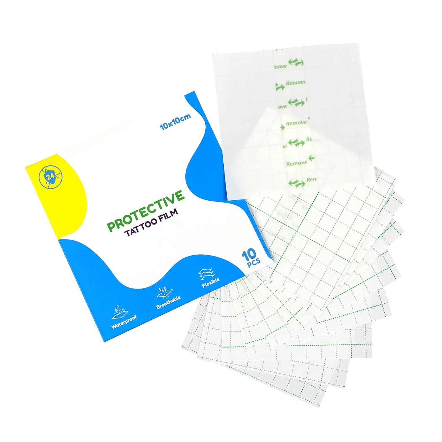 Solong Tattoo Aftercare Bandage Waterproof 4"x4", 10Pcs Bandages 10 * 10 cm x 10sheets, Transparent Film For Tattoo Initial Healing Adhesive Wrape TA629