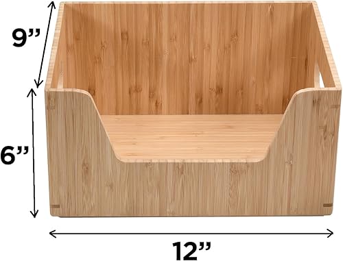 Miniatura 2 de MobileVision Caja de almacenamiento de bambú con organizador apilable frontal abierto para usar en despensas de cocina, armarios y encimeras, 12 x 9