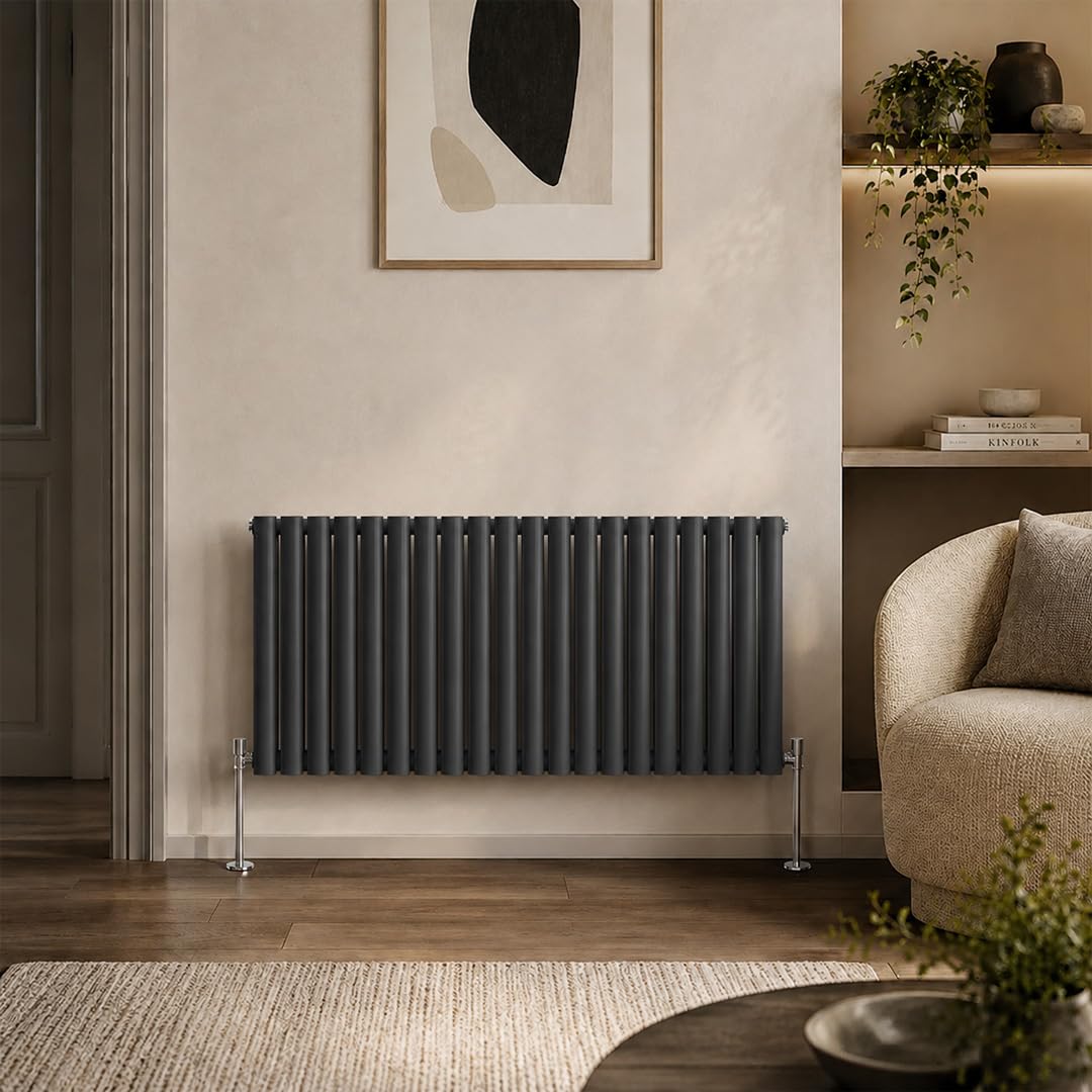 Built Right Oval Designer Radiator, Central Heating Radiator, Horizontal & Vertical Single or Double Panel Oval Tube Radiator, White or Anthracite, Multiple Sizes (Anthracite, 600 x 1200 - Single)