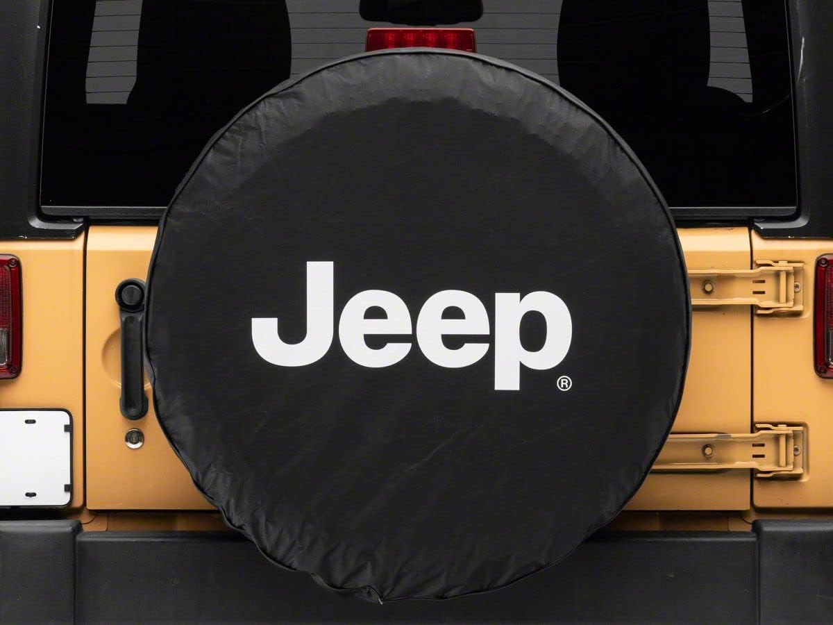 RED ROCK Jeep Licensed by TruShield White Logo Spare Tire Cover; 32-Inch Tire Cover Compatible for 66-18 Jeep CJ5, CJ7, Wrangler YJ, TJ & JK