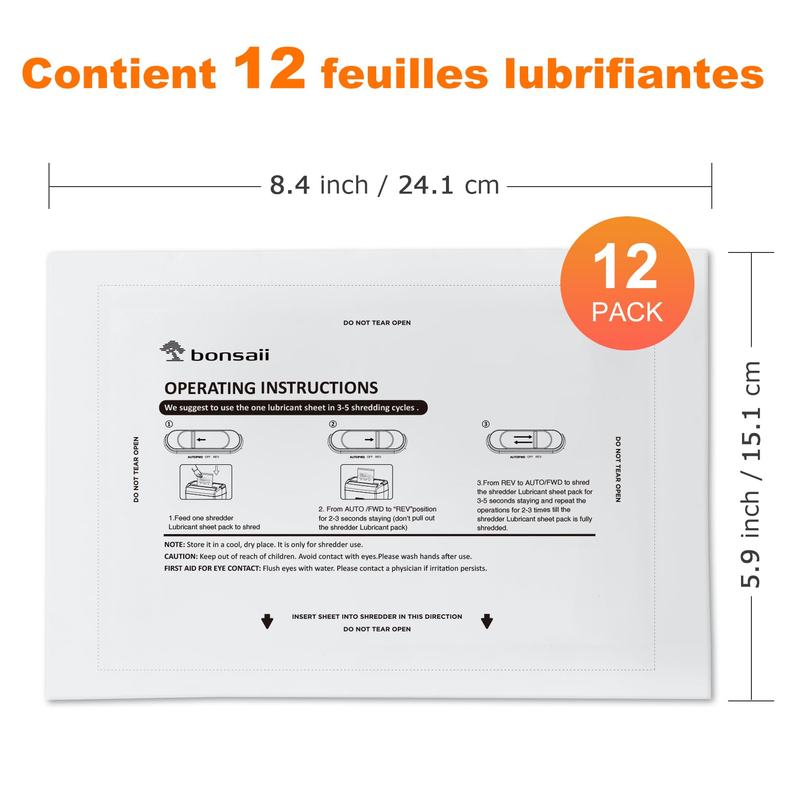Bonsaii Feuilles lubrifiantes pour déchiqueteuse, 12 feuilles d'entretien 21,4 x 15,1 cm
