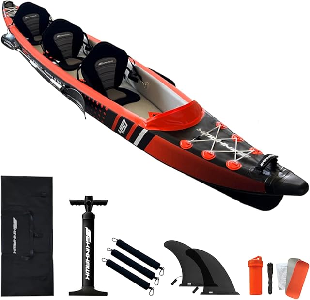 SKINHAWK Premium Drop Stitch Kayak 490 Orange Inflatable Canoe Adventure Kayak 490 x 85 cm