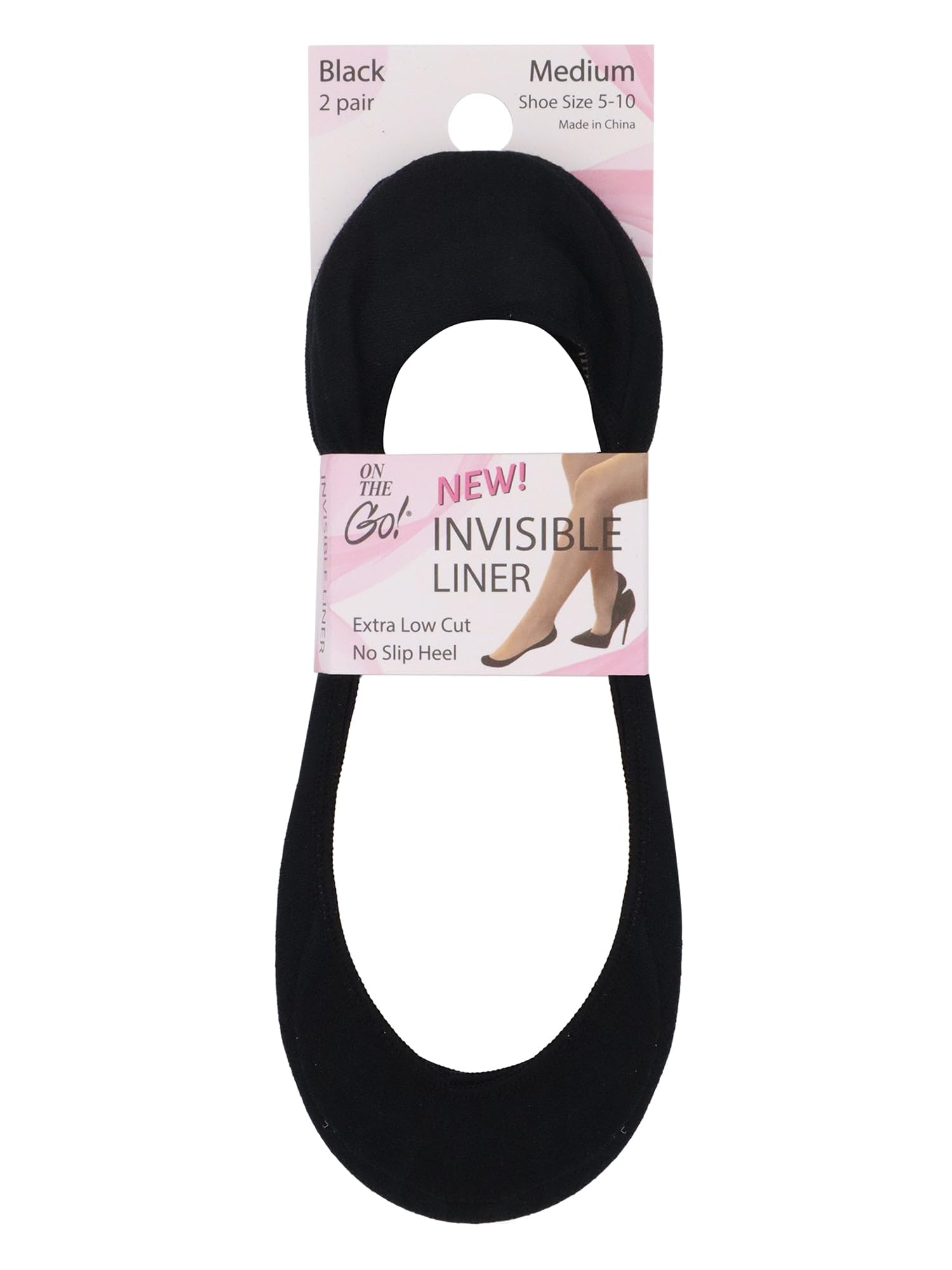 On The Go Hosiery On The Go Women's Invisible Liner Socks (6 Pair) (Black Invisible Liner), One Size (G-02)