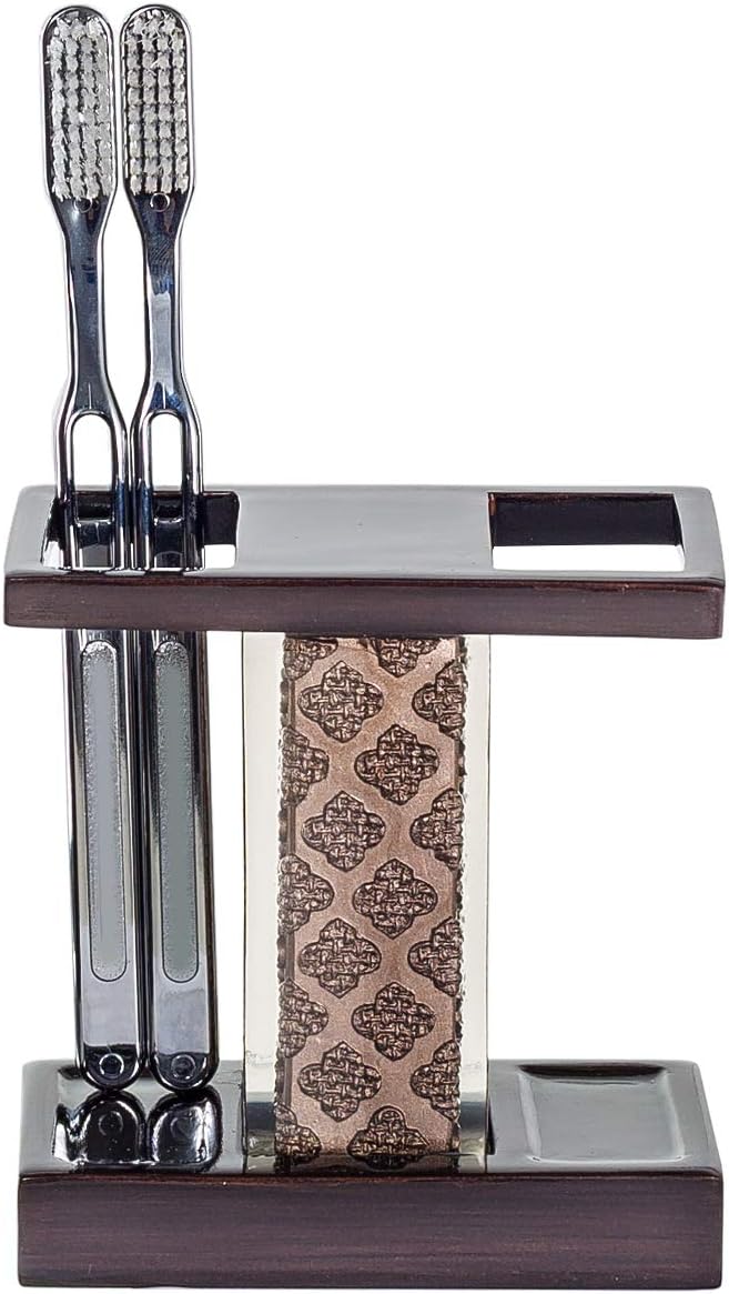 Dahlia Brown Bathroom Accessory Set Complete - Decorative 4 Piece Bathroom Sets Accessories Includes: Soap Dispenser, Toothbrush Holder, Tumbler and Soap Dish