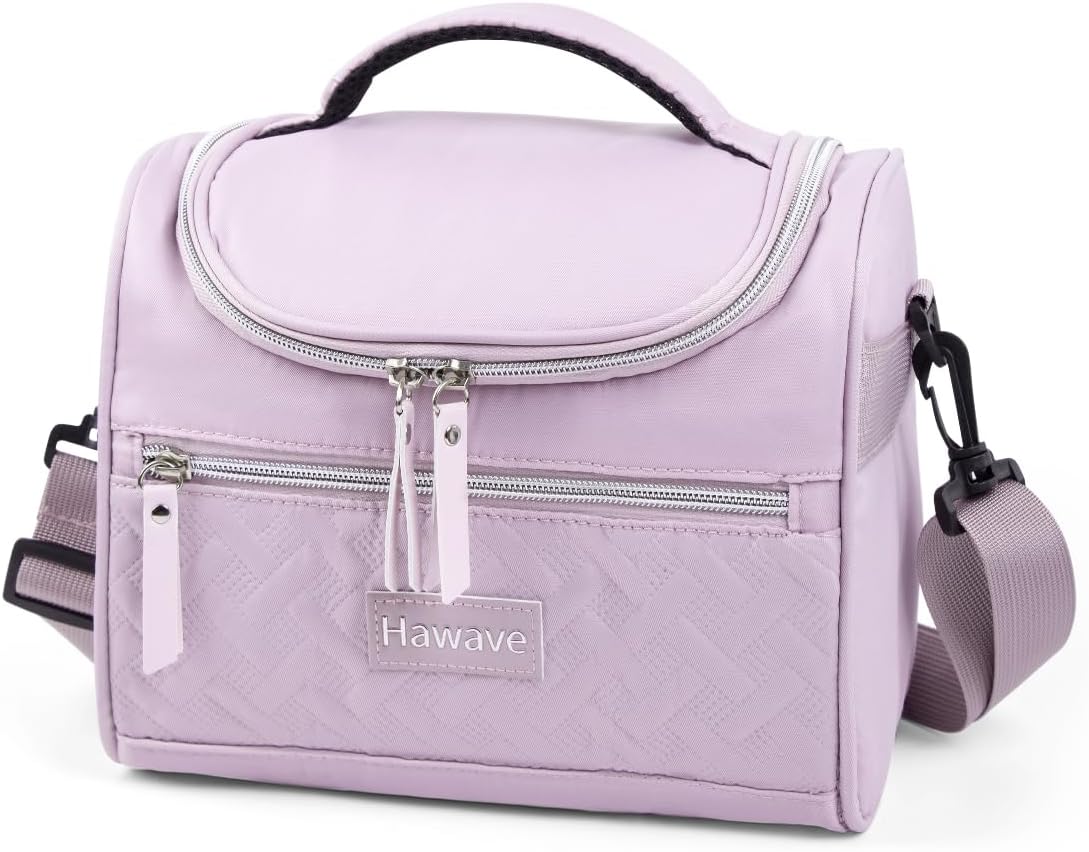 Lunch Bag for Women Insulated Lunch Box Reusable Adult Lunch Cooler Bag with Front Pocket & Adjustable Shoulder Strap, Leakproof Large Lunch Tote Bag for Work Office Travel Picnic, Purple