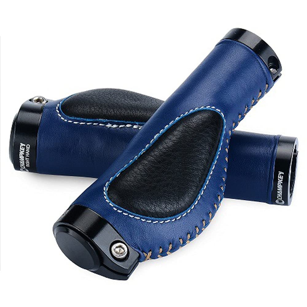 Fahrradgriffe Fahrradgriff Aluminiumlegierung Lock Ring Leder Integriertes Mountainbike Lenkerbuchse Gehäuse Stoßdämpfung Griffe Fahrrad Griffe (Color : Blue Black)