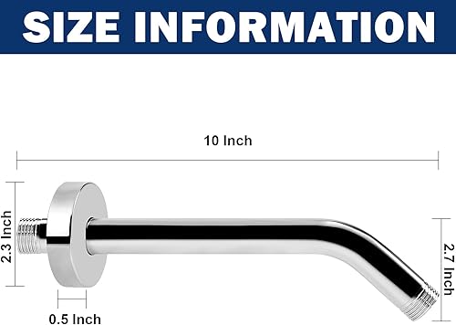 Miniatura 2 de NearMoon Brazo de ducha con brida, hecho de tubo extensor de ducha de acero inoxidable 304, montado en la pared para regadera de baño fijo, nunca se