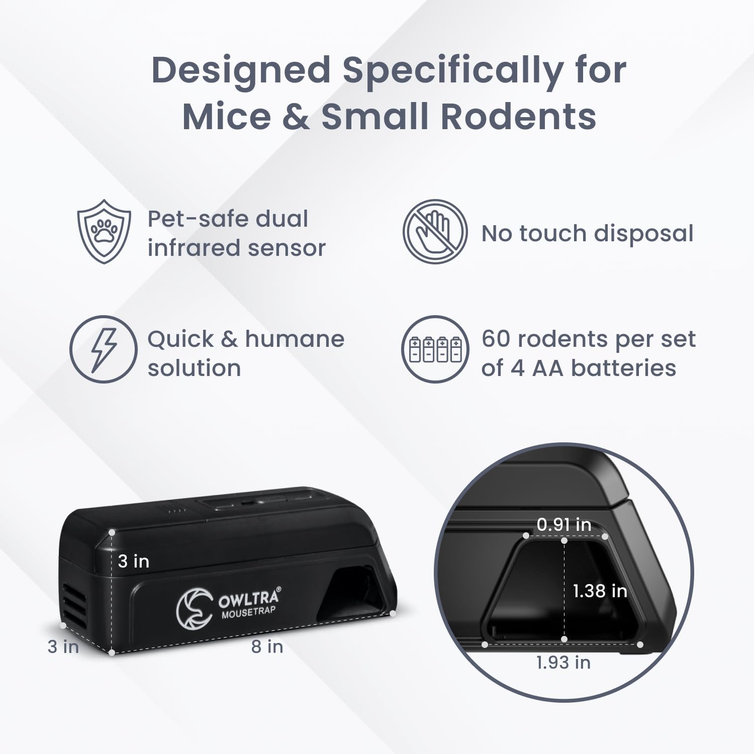 OWLTRA OW-2 Indoor Electric Mouse Trap 2 PCS, Instant Kill Rodent Zapper with Pet Safe Trigger, Black 2 pack Electric Mouse Trap