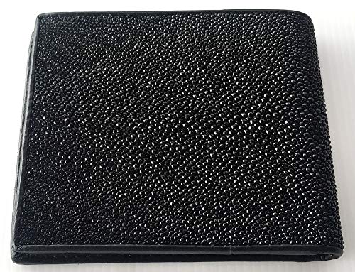 Julie Genuine Real Stingray Skin Leather 1 Eye Man Bifold Shiny Black Wallet3