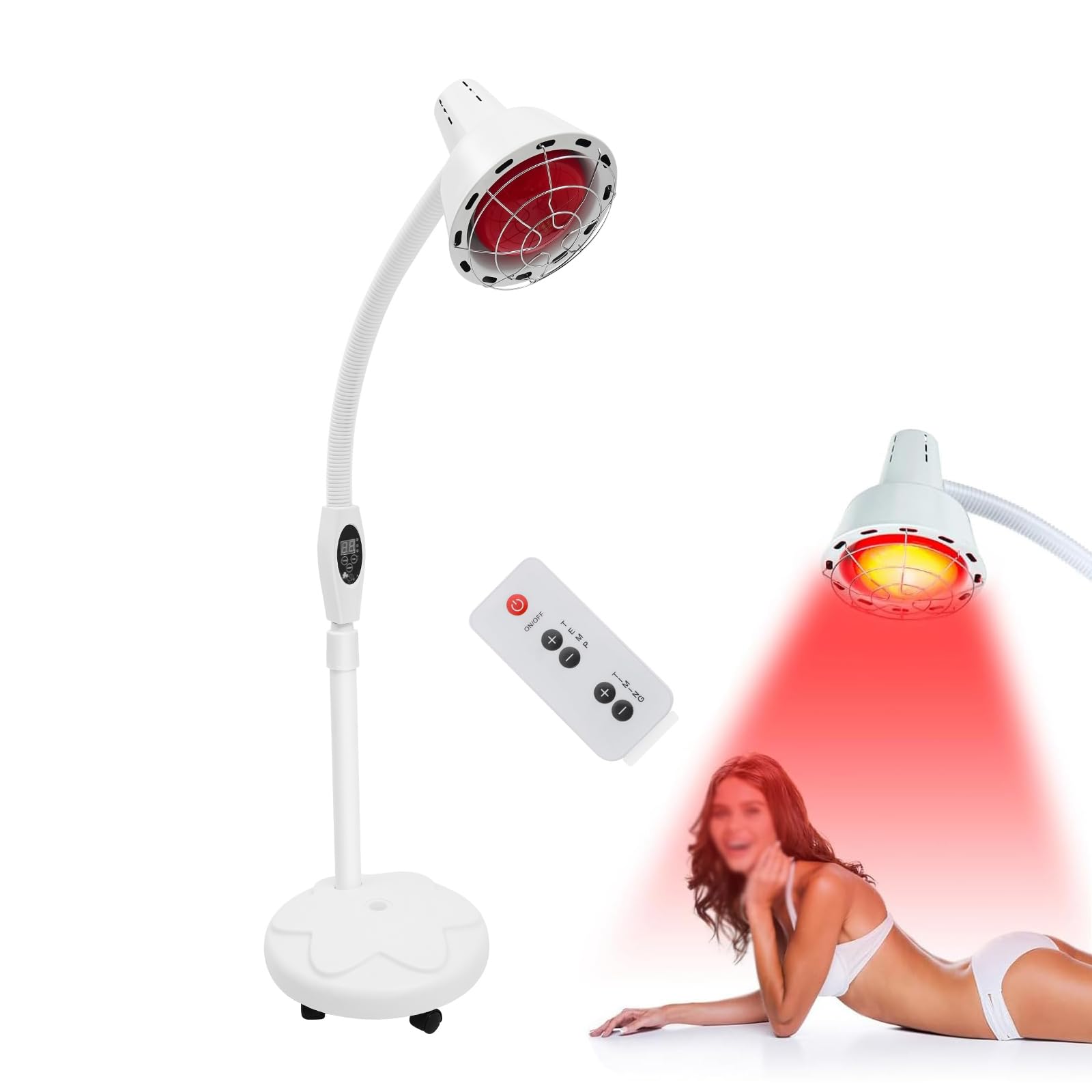 275W Infrarotlampe Wärmelampe mit Ständer Rotlichtlampe Infrarot Lampe Temperatur Einstellbar 8-70°C Timing-Funktion mit Fernbedienung Infarotlichtlampe für Muskelschmerzen