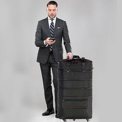 Miniatura 6 de ELDA Maleta plegable expandible para hombres y mujeres, maletas de viaje con ruedas giratorias, equipaje de gran capacidad con carrito, Negro -