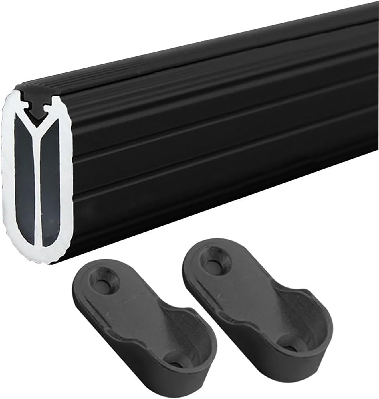 20 24 30 34 40 48 56 64 In Oval Closet Rod Black Cut to Size, Aluminum Alloy Closet Hanging Poles Multi Pack, Non-Slip Wardrobe Tube, Space-Saving(Black,52in/132cm)