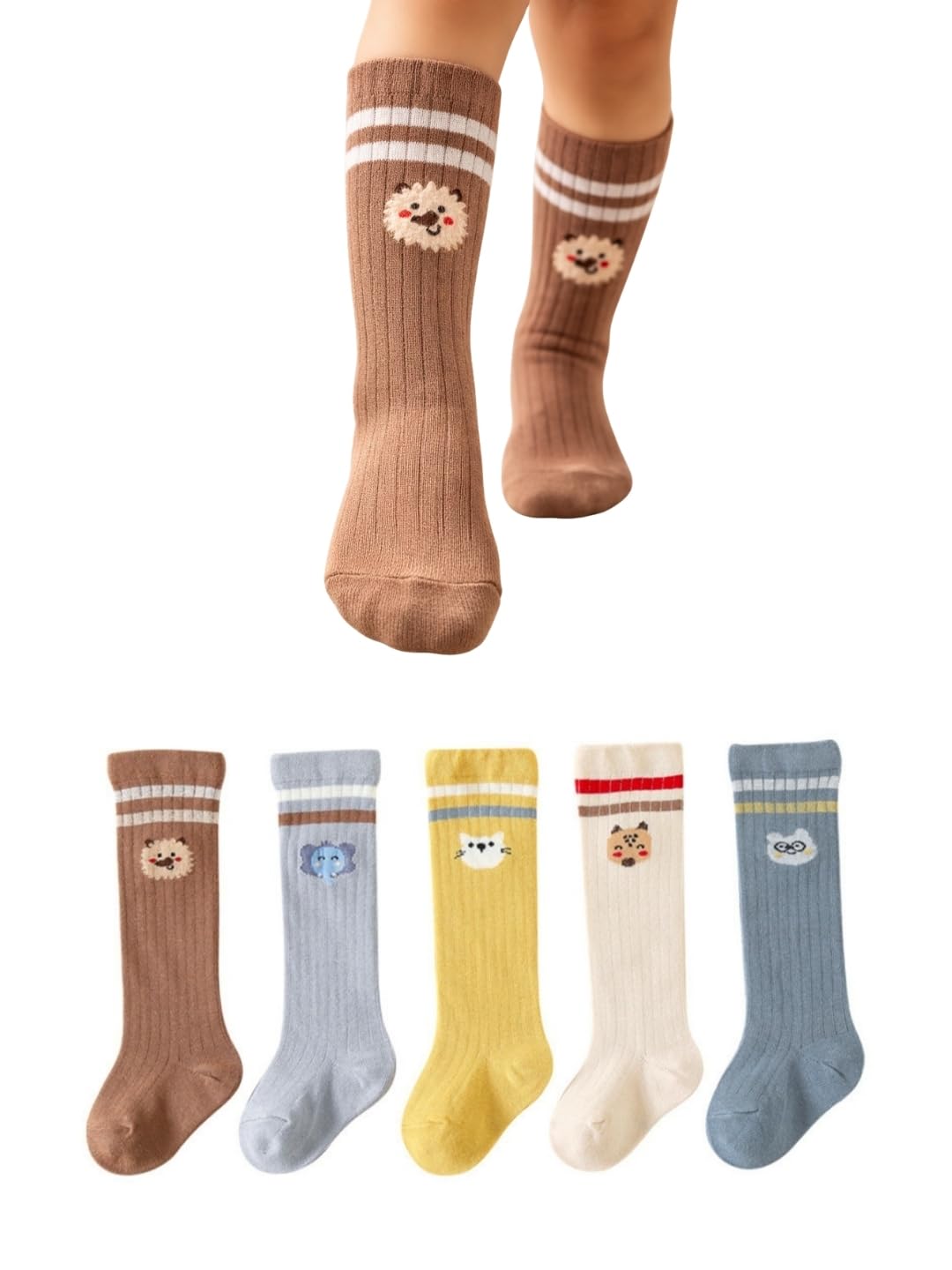 guchigu Baby Knee High Socks 1-3 Years | Cotton Rich Cute Animal Printed Socks for Baby Boys & Girls | Soft Breathable Seamless Toddler Socks | Stretchable Comfortable Long Socks for Kids (Pack of 5)-picture-38