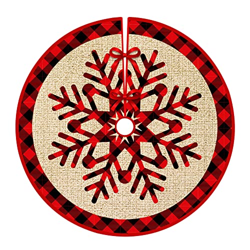 Christmas Tree Skirt Christmas Tree Decorations 35in/90cm Xmas Tree Skirts Red and White Xmas tree base cover for Christmas New Year Home Party Indoor and Outdoor Decoration