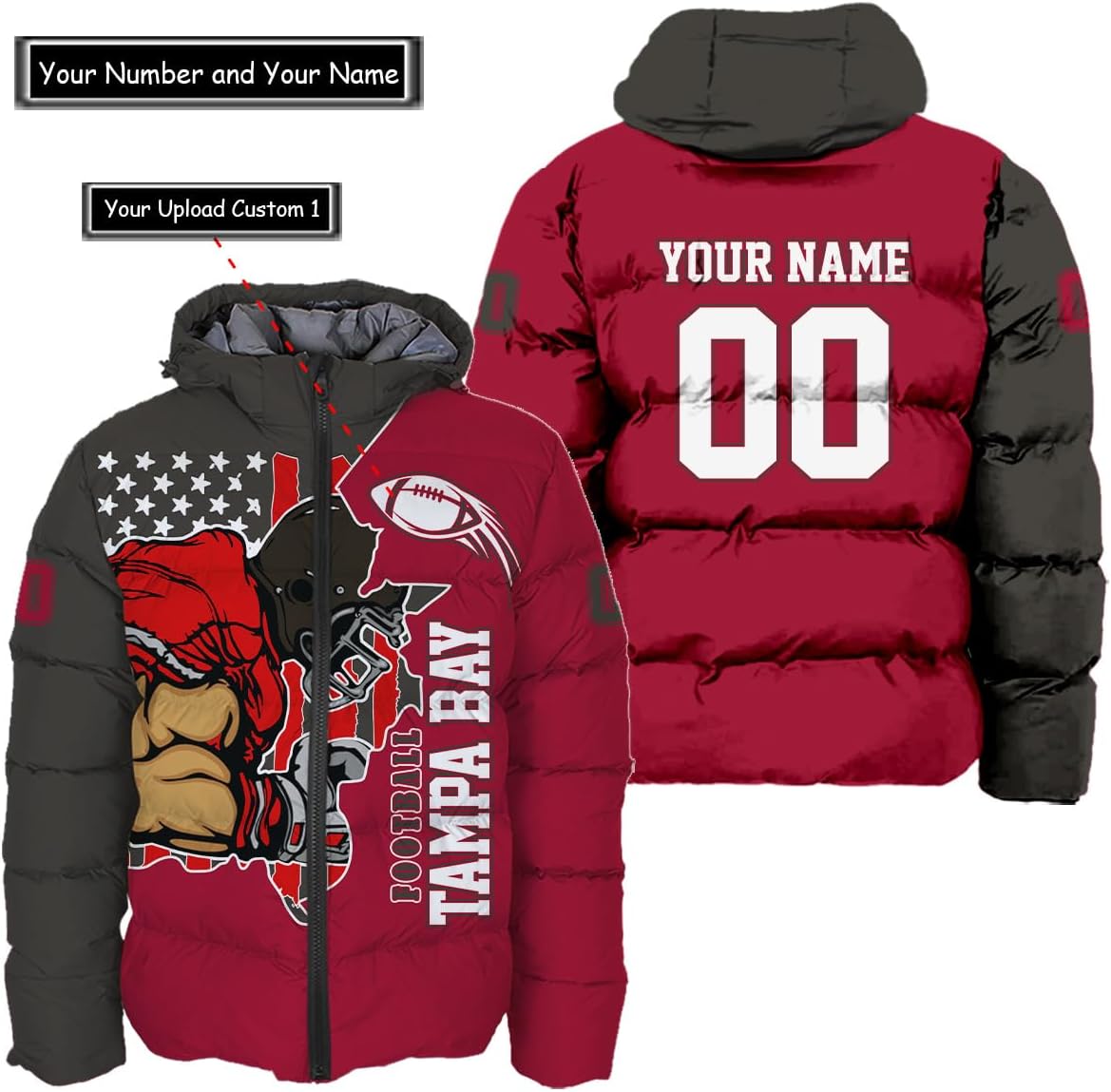Discover Personalized Tampa Bay Football Team Buccaneers Men's Hooded Puffer Jacket