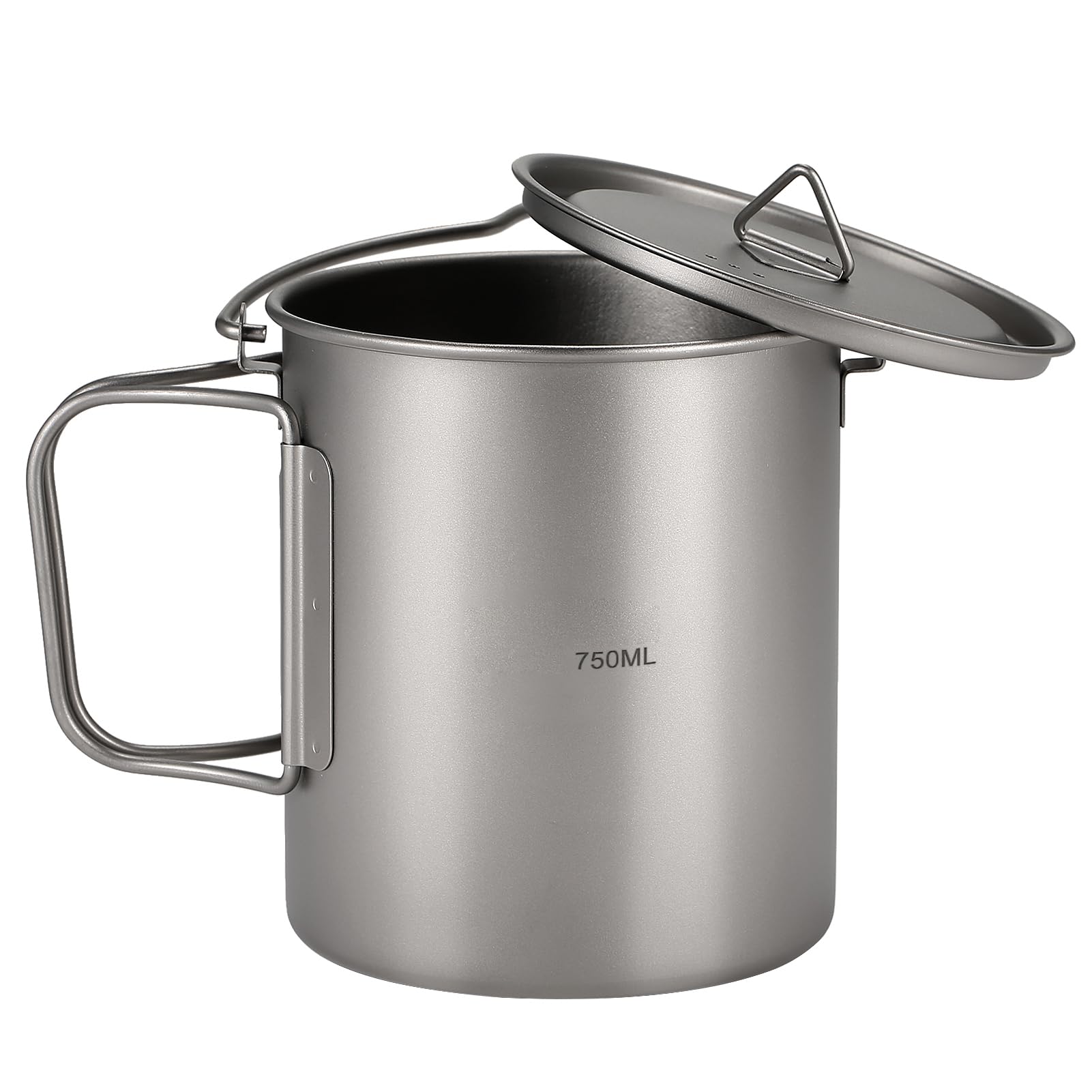 HUIOP Ultraleichter 750 ml Titan-Topf, tragbarer Titan-Wasserbecher mit Deckel und faltbarem Griff, Outdoor, Camping, Kochen, Picknick