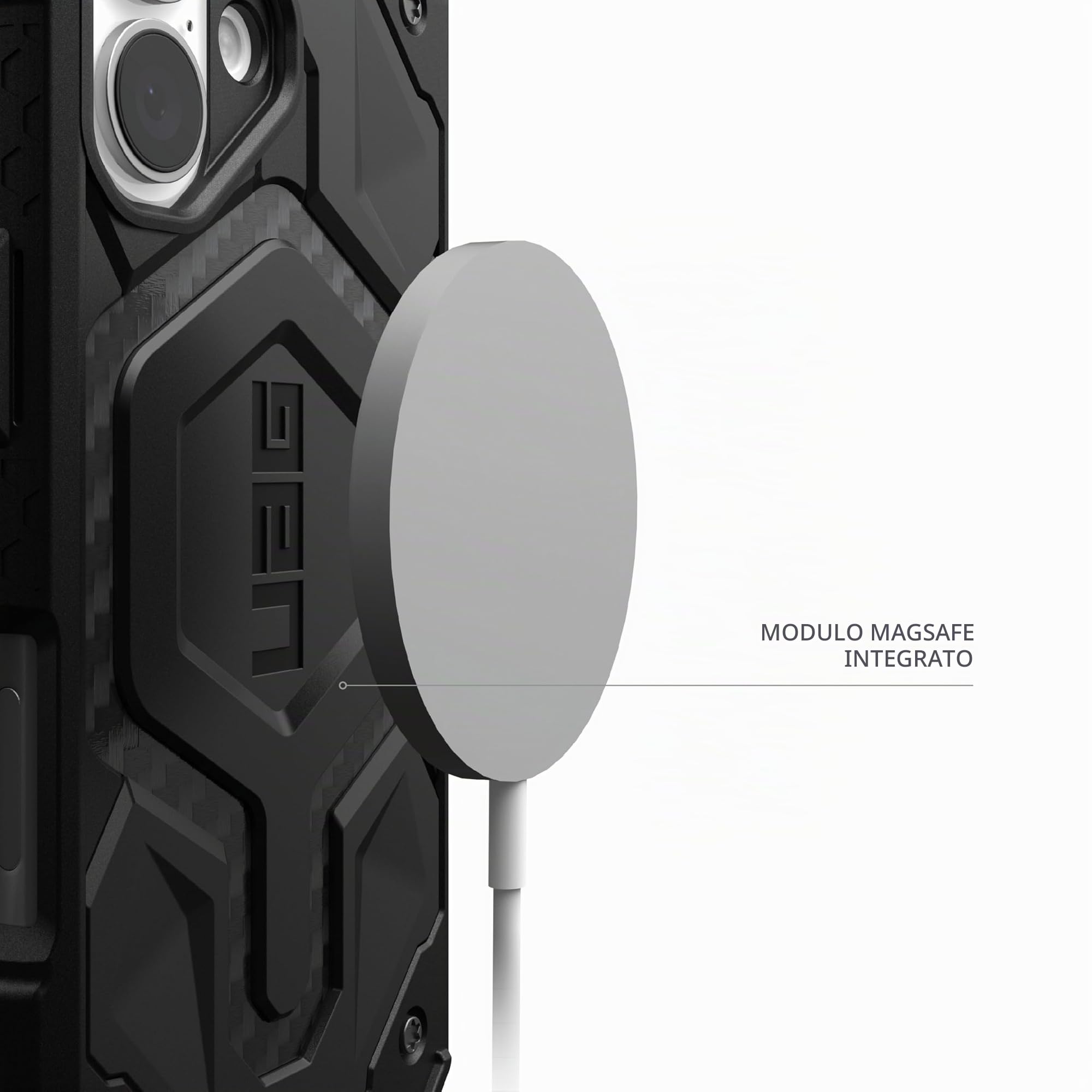 URBAN ARMOR GEAR Monarch Pro Custodia compatibile con Apple iPhone 16 (compatibile con ricarica wireless/magnetica, protezione a 5 strati) fibra di carbonio