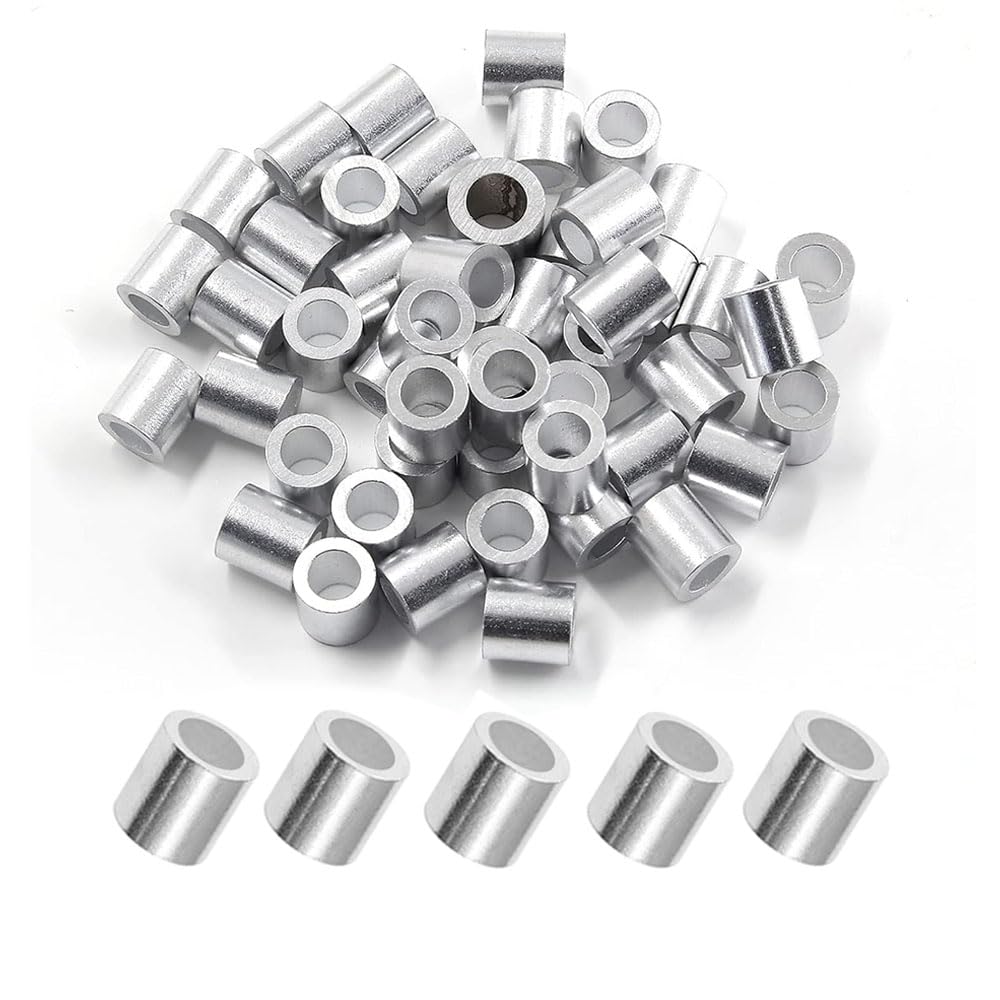 SKYPRO 50 Pcs Wire Rope Stop Loop Sleeve Round Crimps for Wire Rope Dia, Aluminum Crimping Loop Sleeve Round (M5,5mm)