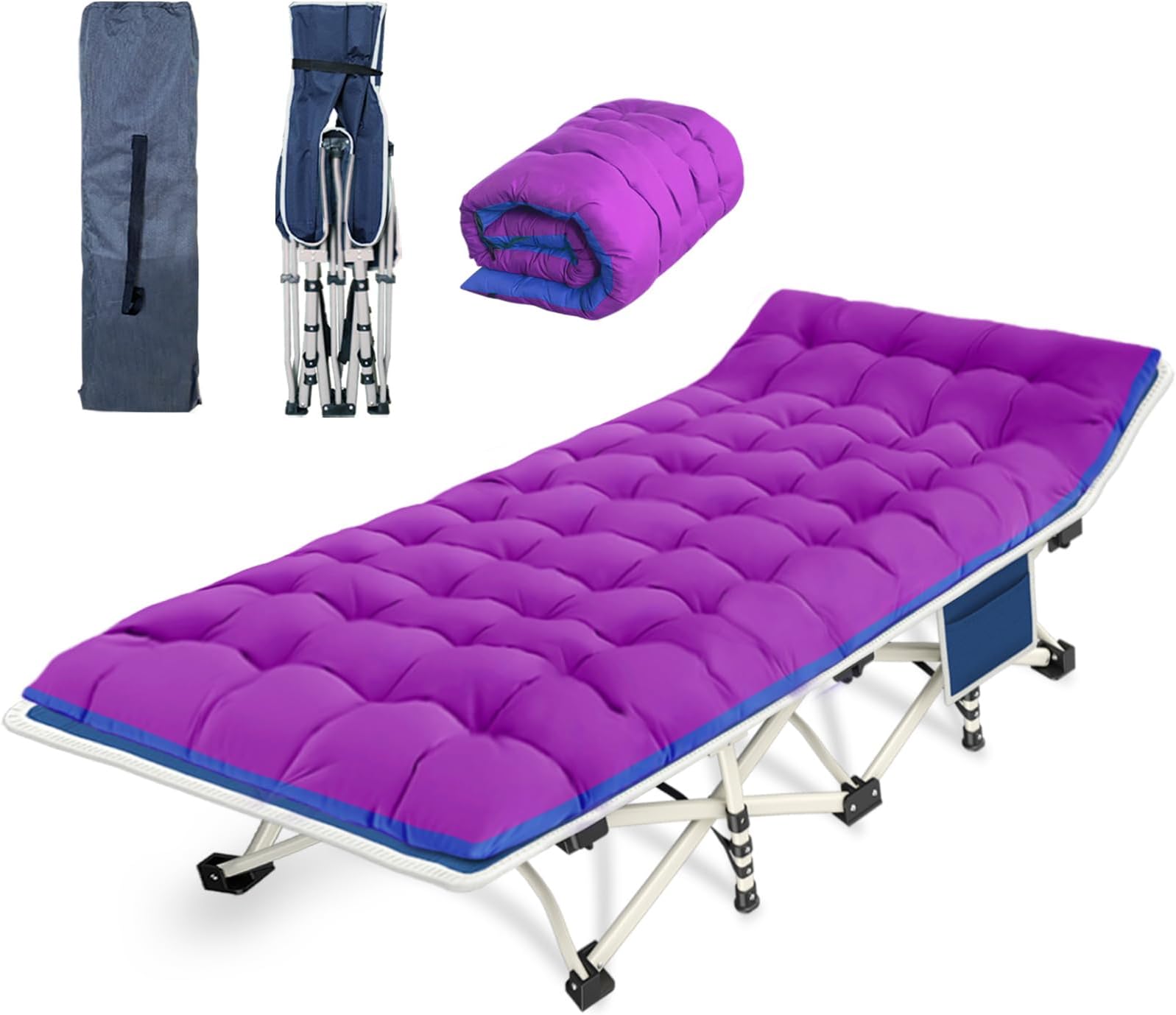 COLMERD Camping Cot with Comfortable Mattress Cots for Sleeping with Pad Heavy Duty Camping Bed Sleeping Cot Include Carry Bag Camping Cots for Adults Home Office Nap Vocation Outdoor