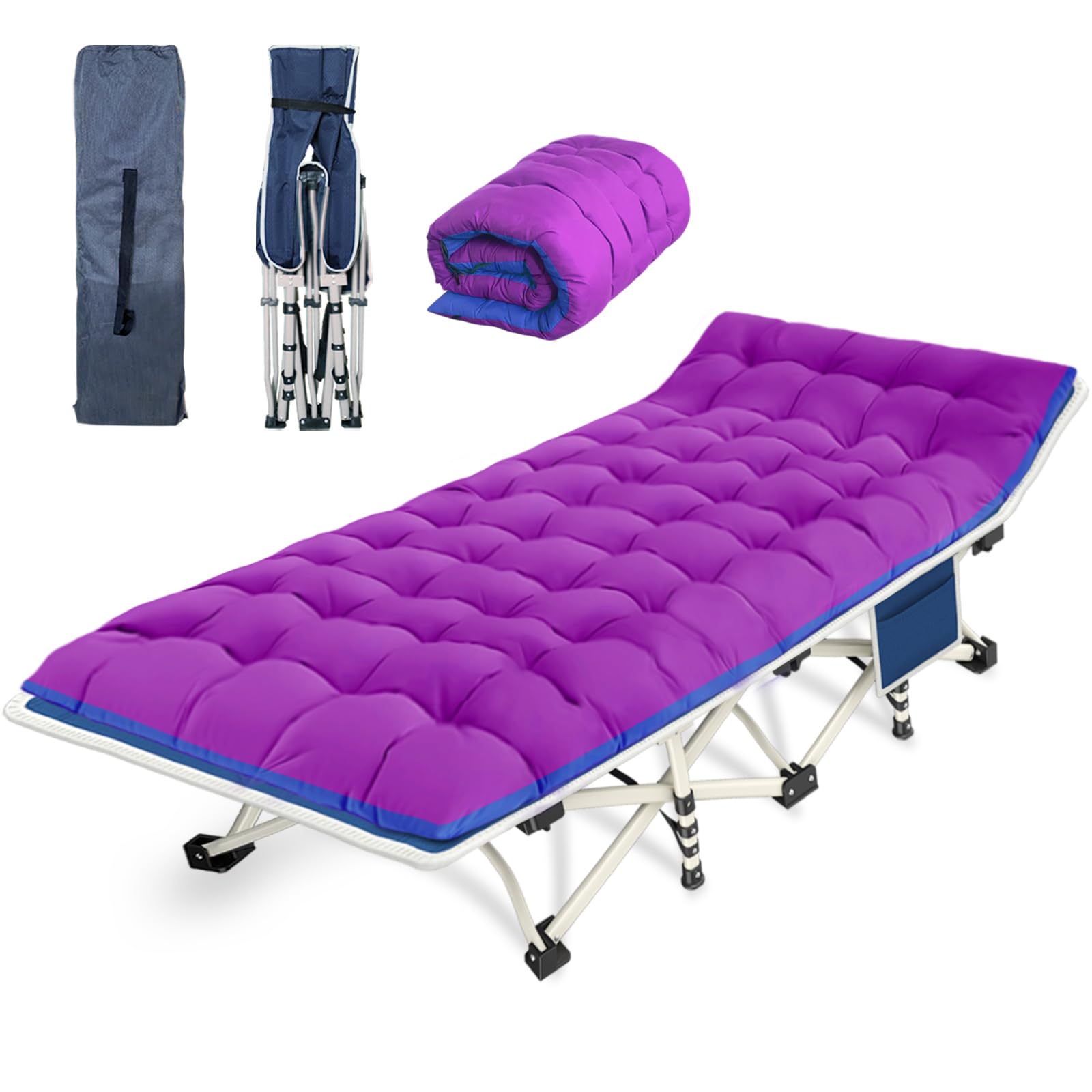 Camping Cot with Comfortable Mattress Cots for Sleeping with Pad Heavy Duty Camping Bed Sleeping Cot Include Carry Bag Camping Cots for Adults Home Office Nap Vocation Outdoor