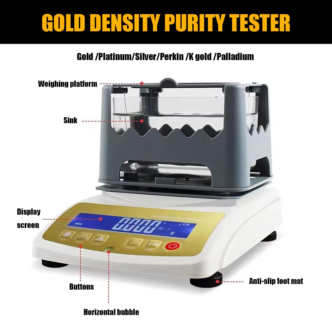 Kommerzielles Goldreinheitsmessgerät,Goldreinheitsprüfgerät,Golddichtemessgerät 0,01 G/0,005 G,Komplettes Digitales Analysegerät für Gold,Silber,Platin Und Palladium 1200k