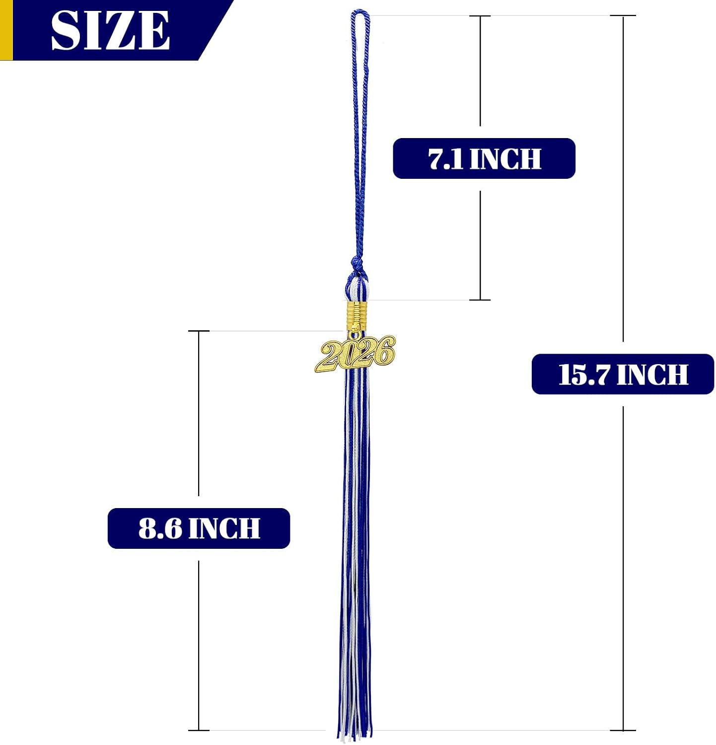 2026 Tassel Graduation Academic Graduation Tassel Royal Blue and White with 2026 Year Gold Charm