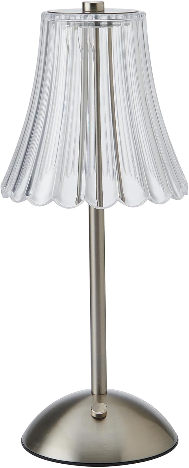 Elements 11.8-Inch Silver Rechargeable LED Table Lamp with Touch Control - 3 Color Temperature Settings, Stepless Dimming, Metal Construction with Acrylic Shade, USB-C Charging, 1200mAh Battery