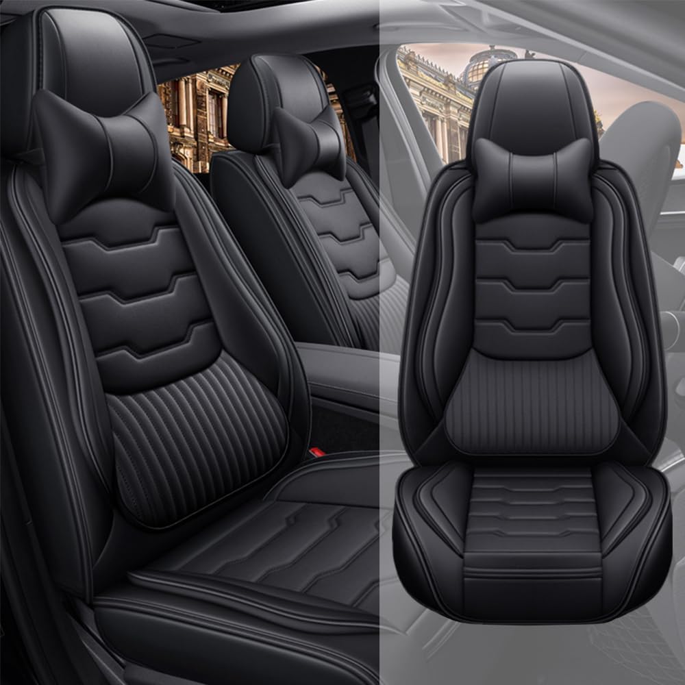 2pcs Car Seat Covers for Nissan Rogue Sport 2017-2023,Waterproof Artificial Nappa Leather Automotive Seat Covers,Airbag Compatible Seat Cover,Black/Red Premium Seat Cover with Lumbar Support