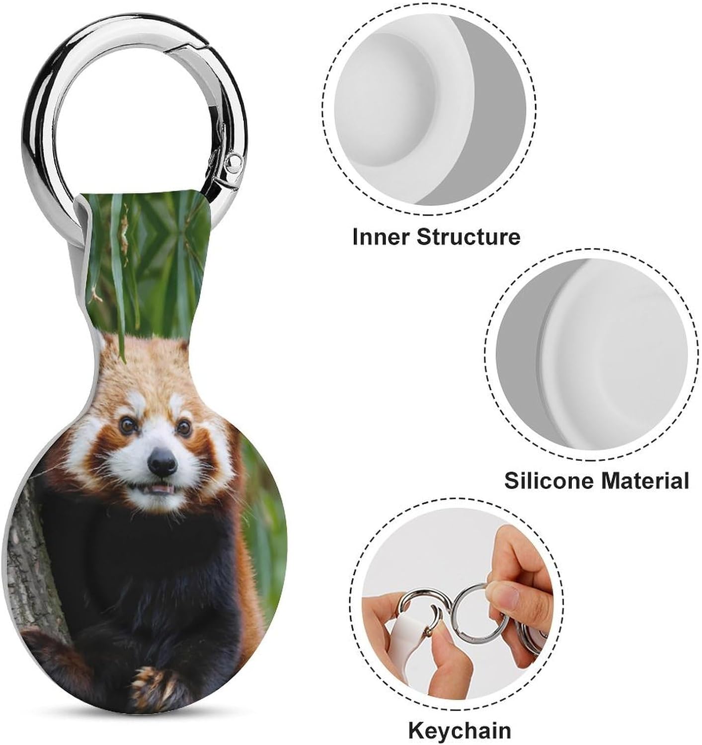 Red Panda Cute Silicone Case Compatible with Airtags Protective GPS Holder with Keychain for Wallet Luggage Pets
