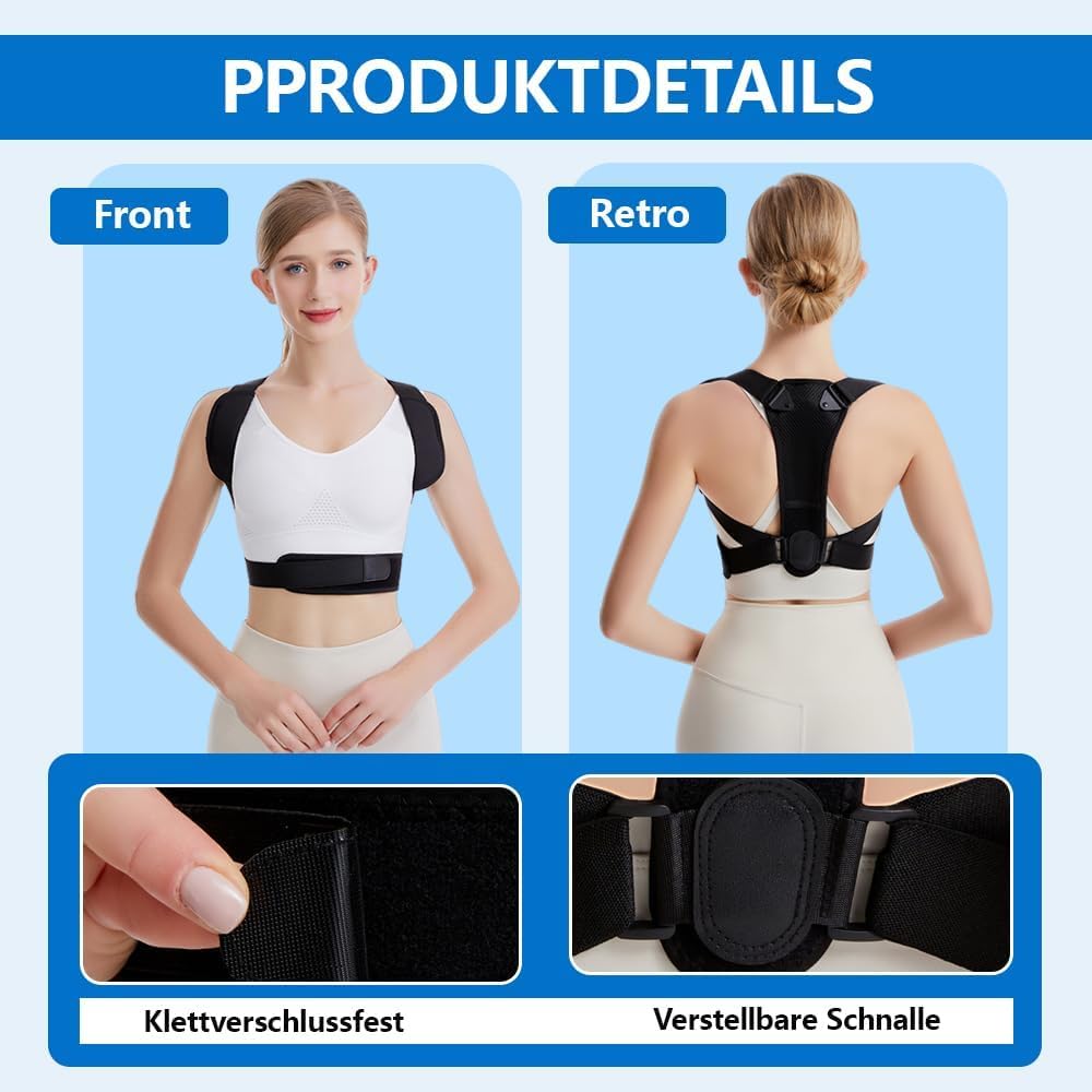 Rücken Geradehalter,Verstellbarer Rückenstützgürtel für Haltungskorrektur Rücken Damen Herren,Komfortable Rückenstütze,zur Schmerzlinderung im Oberen & Unteren (Schwarz0923)