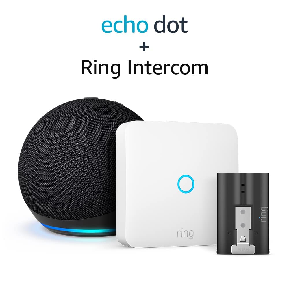 Ring Intercom con Batteria a sgancio rapido aggiuntiva di Amazon | Citofono migliorato, Montaggio fai-da-te (citofono compatibile necessario) + Echo Dot (5ª generazione)